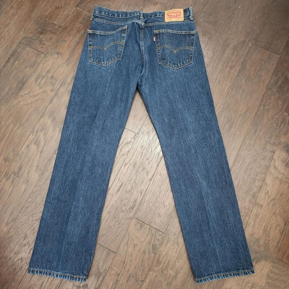 Levis 505 Regular Fit Jeans Mens 35x32 Dark Wash Indigo Straight Leg 00505-0216